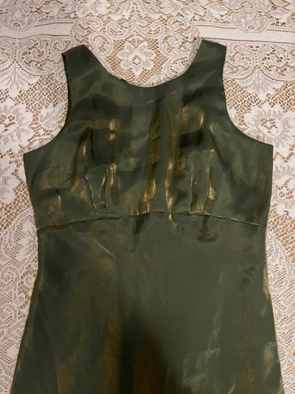 1990s Roberta Shimmery Satin Formal Dress, Metallic Green, Size 7/8 - Picture 5 of 9